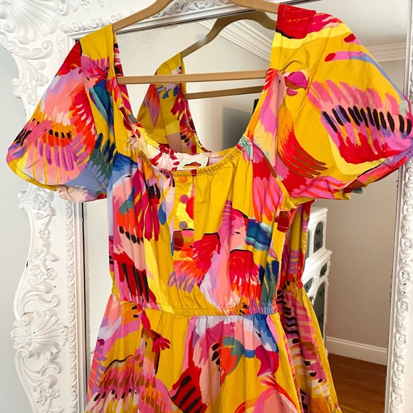 FARM RIO Neon Macaws Midi Puff Sleeve Dress - Picture 5 of 7